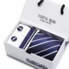 2023 100% Silk Jacquard Necktie White Geometric Tie Hanky Cufflink Set Ties For Men Gravatas Business Wedding Party Wholesale - Image 3