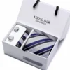 2023 100% Silk Jacquard Necktie White Geometric Tie Hanky Cufflink Set Ties For Men Gravatas Business Wedding Party Wholesale - Image 4