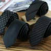 Black Colors Skinny 5CM Men's Necktie Polyester Silk Ties For Man Striped Dots Solid Jacquard Cravat Business Party Corbatas - Image 2