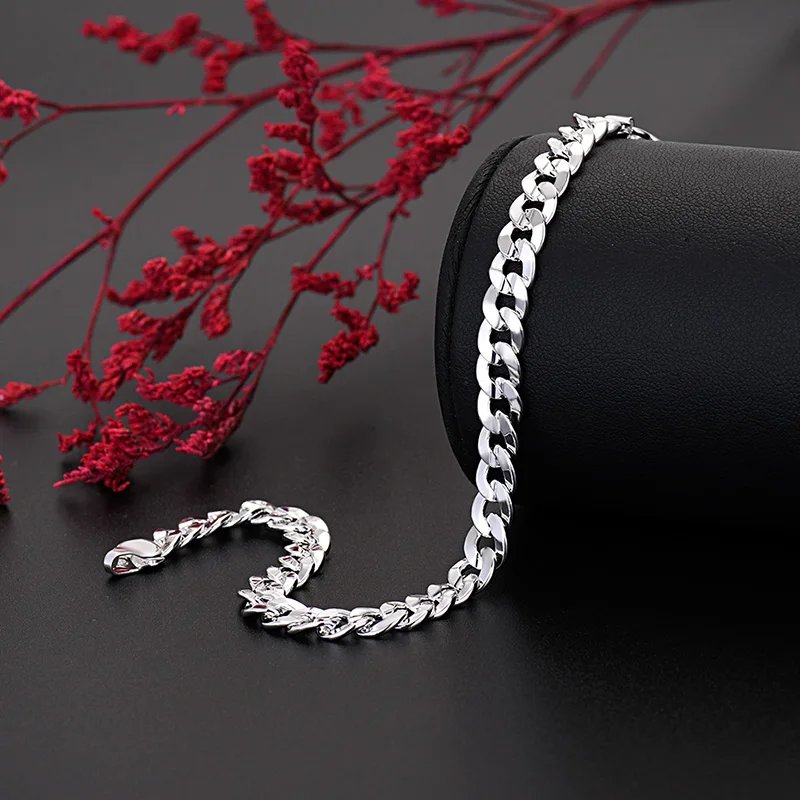 Hot high quality 925 Sterling silver charm 7MM Chain bracelets neckalces jewelry set for man women fashion Party wedding gifts - Image 7