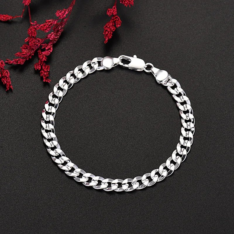 Hot high quality 925 Sterling silver charm 7MM Chain bracelets neckalces jewelry set for man women fashion Party wedding gifts - Image 5