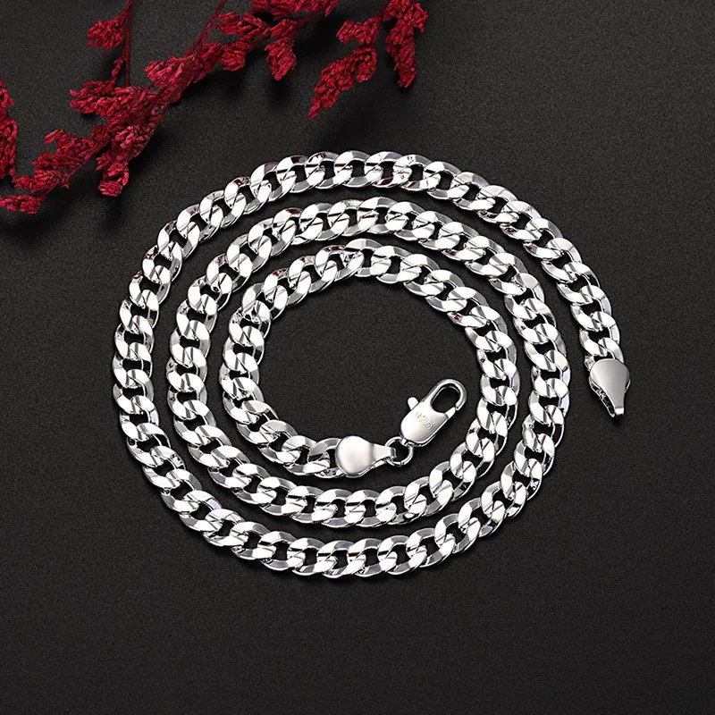Hot high quality 925 Sterling silver charm 7MM Chain bracelets neckalces jewelry set for man women fashion Party wedding gifts - Image 4