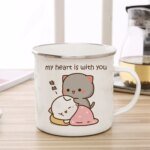 New Peach and Goma cat Enamel cup Coffee tea Mug cute animal Breakfast Dessert milk water cup couple gift - Image 6