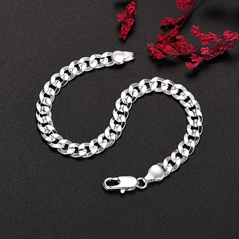 Hot high quality 925 Sterling silver charm 7MM Chain bracelets neckalces jewelry set for man women fashion Party wedding gifts - Image 6
