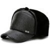 High Quality PU Leather Hats Winter First Layer Cowhide Warm Earmuffs Bomber Caps Plus Velvet Thicken Man Bone Caps Dad Hat - Image 3