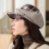 2021 New Cap Visors for Women Woolen Plaid Vintage Spring Autumn Navy Caps Flat Top Classic Beret British Newsboy Octagonal Hat - Image 3