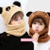 Children Cartoon Cute Bear Rabbit Hat Scarf Girls Boys Winter Soft Thicken Scarves Beanie Double Warm Fleece Kids Hats - Image 3