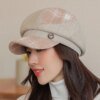 2021 New Cap Visors for Women Woolen Plaid Vintage Spring Autumn Navy Caps Flat Top Classic Beret British Newsboy Octagonal Hat - Image 4