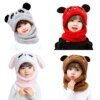 Children Cartoon Cute Bear Rabbit Hat Scarf Girls Boys Winter Soft Thicken Scarves Beanie Double Warm Fleece Kids Hats - Image 2