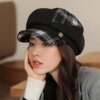 2021 New Cap Visors for Women Woolen Plaid Vintage Spring Autumn Navy Caps Flat Top Classic Beret British Newsboy Octagonal Hat - Image 2
