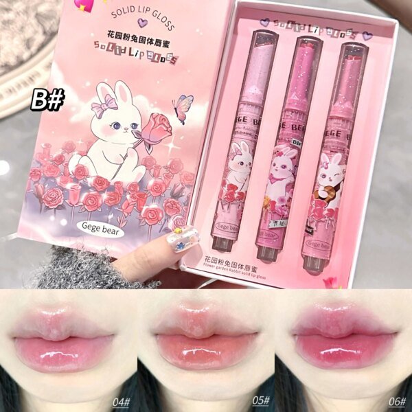 1/3Pcs Mirror Glass Solid Lip Glaze Flowers Water Light Heart Shape Lipstick Cute Rabbit Jelly Lip Gloss Korean Lip Tint Makeup