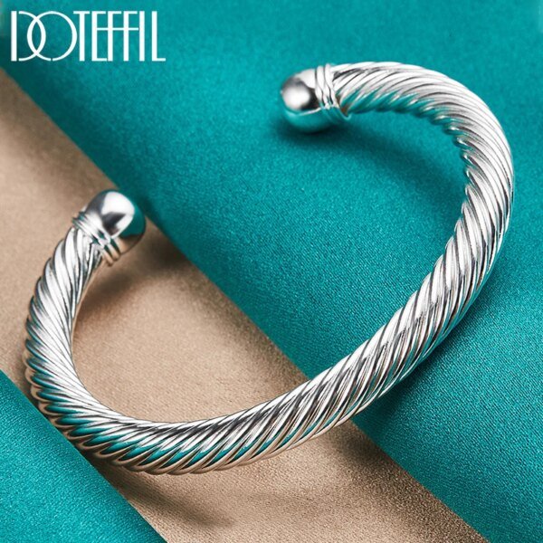 DOTEFFIL 925 Sterling Silver Screw Thread Bangle For Woman Man Wedding Party Engagement Fashion Charm Jewelry