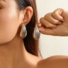 925 Sterling Silver 18K Gold Plated Chunky Dome Water Drop Earring for Women Vintage Glossy Thick Teardrop Hoop Earrings Jewelry - Image 7