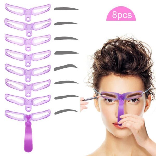 8 In 1 Reusable Eyebrow Stencil Beauty Makeup Brow Stamp Template Eyebrows Shape Tools