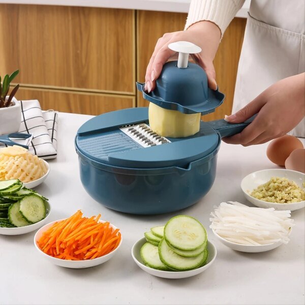 12-in-1 Multi-Functional Vegetable Chopper and Slicer - Perfect for Commercial Kitchens Cutting, Shredding, and Grating