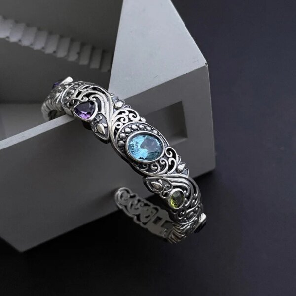 New 925 Sterling Silver Treasure Blue Purple Stone Bracelet Bangle For Woman Girl Fashion Jewelry Gift