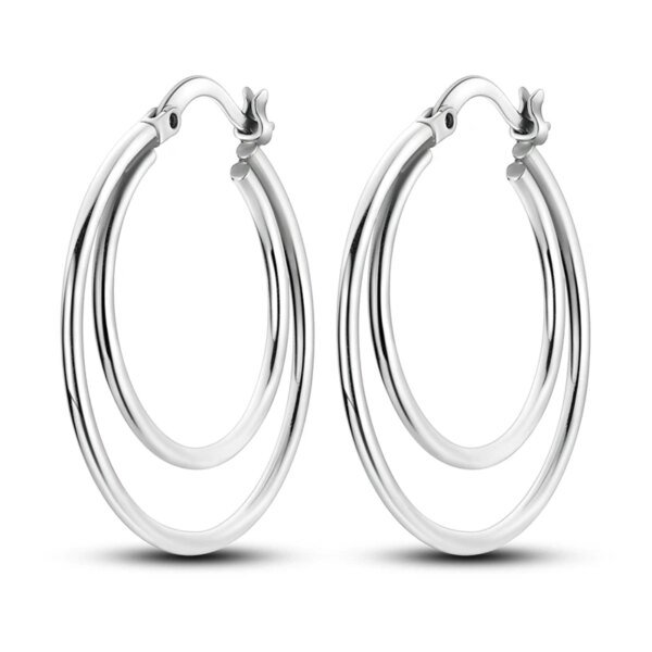 Fashionable 925 Sterling Silver Rose Gold & Silver & Gold Large Double Ring Earrings Original Women's Fashion Jewelry
