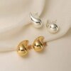 925 Sterling Silver 18K Gold Plated Chunky Dome Water Drop Earring for Women Vintage Glossy Thick Teardrop Hoop Earrings Jewelry - Image 3