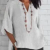 Women's Cotton Shirt 2024 Summer V-Neck Loose Casual Blouse Women Top - Image 5