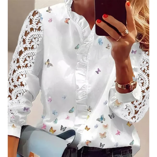 Women's Shirts Fashion Elegant Long Sleeve Butterfly Print