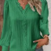 Women Red Striped Women's Blouses Fashion Solid V-neck Casual Long Sleeve Tops - Image 4