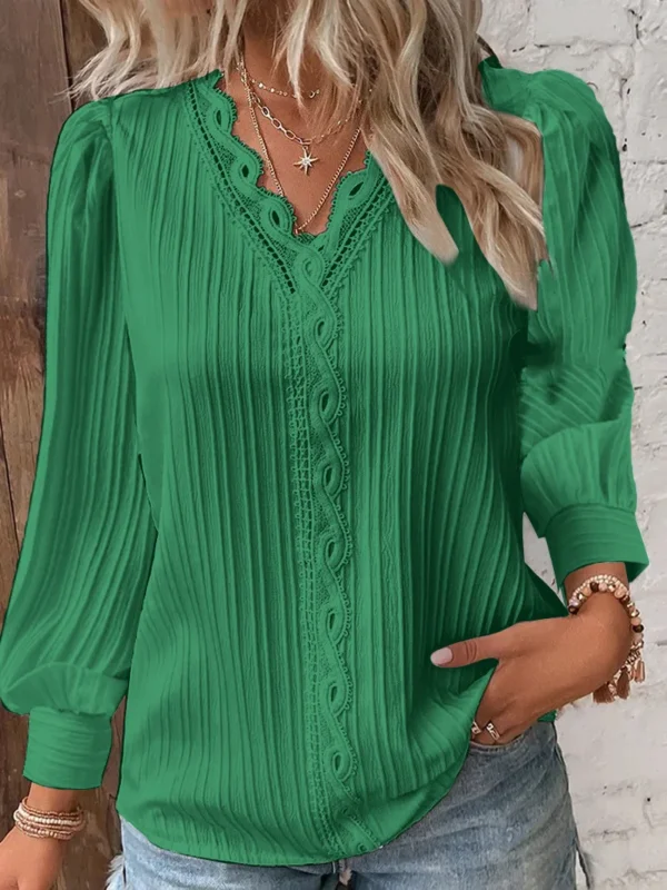 Women Red Striped Women's Blouses Fashion Solid V-neck Casual Long Sleeve Tops