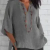 Women's Cotton Shirt 2024 Summer V-Neck Loose Casual Blouse Women Top - Image 2