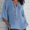 Women's Cotton Shirt 2024 Summer V-Neck Loose Casual Blouse Women Top - Image 3