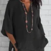 Women's Cotton Shirt 2024 Summer V-Neck Loose Casual Blouse Women Top - Image 4
