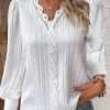 Women Red Striped Women's Blouses Fashion Solid V-neck Casual Long Sleeve Tops - Image 3