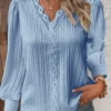 Women Red Striped Women's Blouses Fashion Solid V-neck Casual Long Sleeve Tops - Image 2