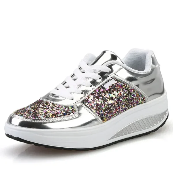 Fashion Sequin Casual Shoes for Women Breathble Lace-Up Sneakers