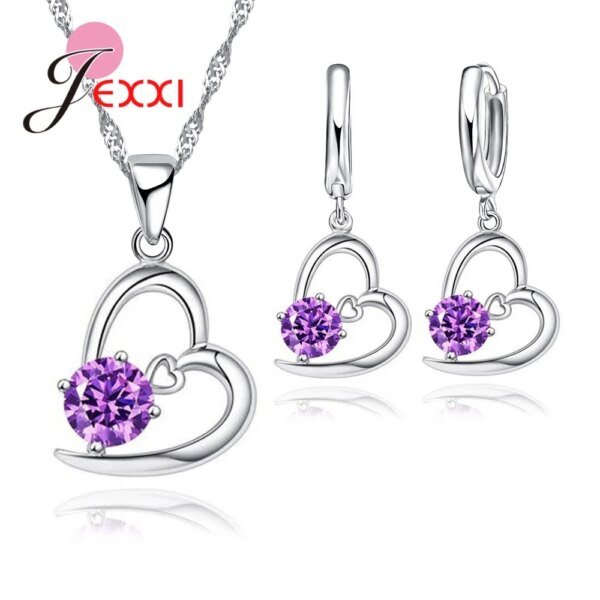 925 Sterling Silver Jewelry Sets Romantic Lovely CZ Crystal Necklace Pendant Earrings for Women