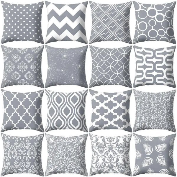 NEW Modern Nodic Style Geometric Gray Pillows Case Hot Polyester Grey Plaids Stripe Cushion Covers