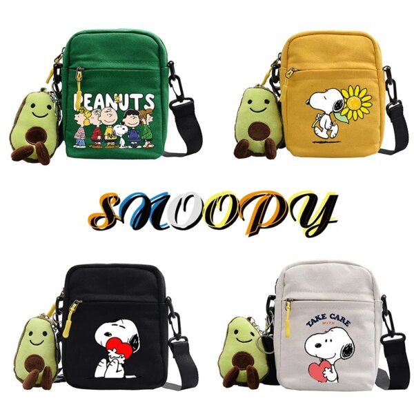 Snoopy Canvas Bag Men Women Canvas Small Square Bags Shoulder Crossbody Pocket