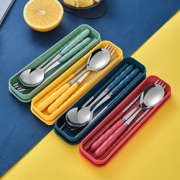 Chopsticks Spoons Sets Of Stainless Steel Portable Tableware for Students Three-Piece Sets