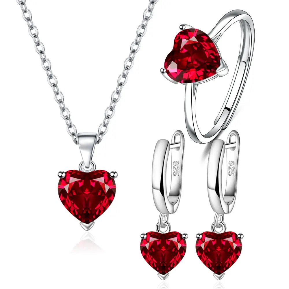 925 Sterling Silver Jewelry Sets For Women Heart Zircon Ring Earrings Necklace - Image 3
