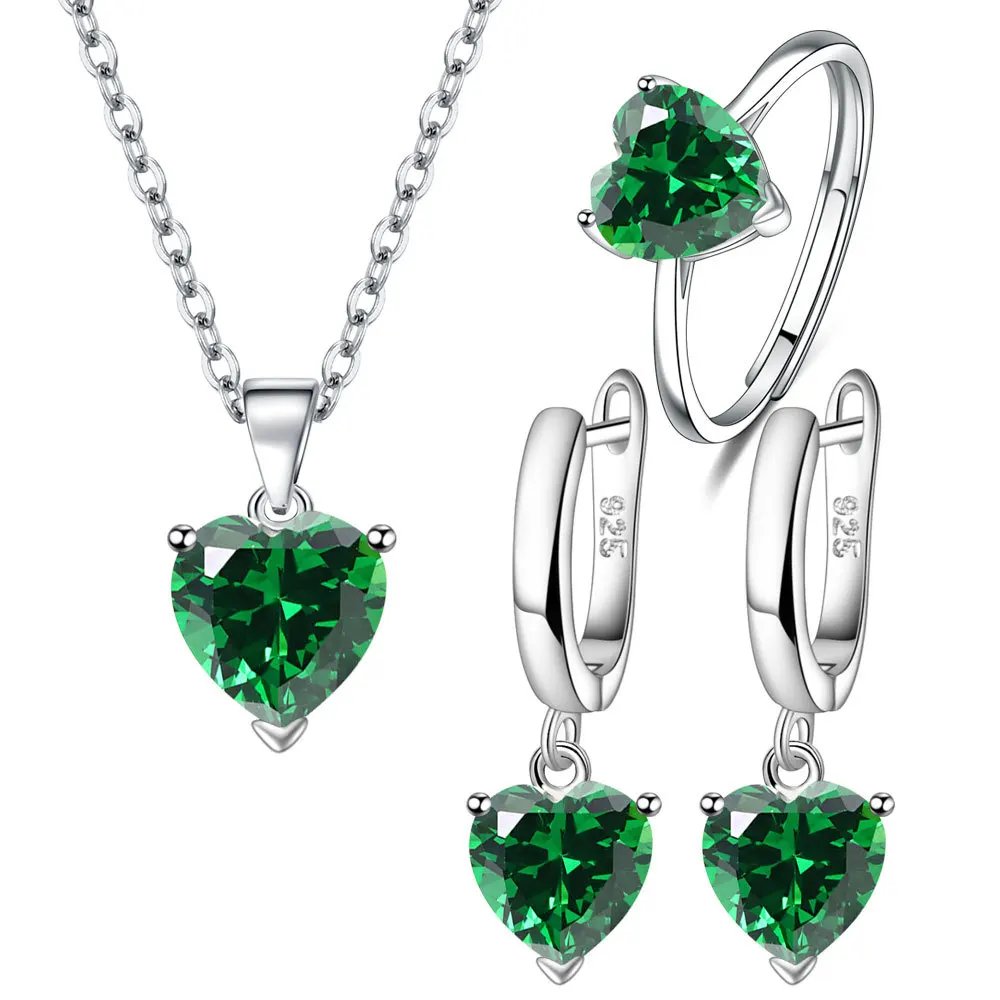 925 Sterling Silver Jewelry Sets For Women Heart Zircon Ring Earrings Necklace - Image 4