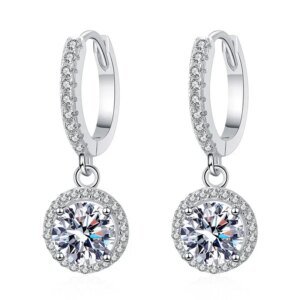 925 Sterling Silver 1 Carat Moissanite Round Earrings Luxurious Gift For Women