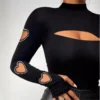 New Women Slim Fit Top Stylish Autumn Winter Sexy Blouse Mock Neck Bodycon - Image 3