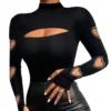 New Women Slim Fit Top Stylish Autumn Winter Sexy Blouse Mock Neck Bodycon - Image 4