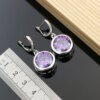 925 Silver Jewelry Sets Big Purple Amethyst Birthstone Earrings Rings Fashion Accessories Necklace Set - Image 5