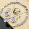 925 Silver Jewelry Sets Big Purple Amethyst Birthstone Earrings Rings Fashion Accessories Necklace Set - Image 2