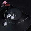 Brilliant Rhinestones Luxury Style Leaves Chains Pendant Necklace Earrings 925 Sterling Silver Jewelry Sets - Image 3