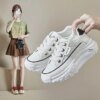 In-Stock Korean Style Women's White Casual Sneakers 2023 Autumn Shoes With Thick Sole And Heel Pad - Image 2