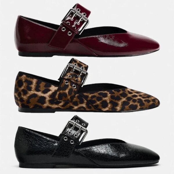 2025 spring new French black sash buckle Mary Jane flat square head buckle single shoes for women