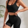 Seamless Ribbed Yoga Sets Workout Sets for Women 2 Pieces Gym Suits Ribbed Crop Tank High Waist Shorts Outfits Fitness Running - Image 5