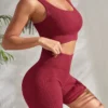 Seamless Ribbed Yoga Sets Workout Sets for Women 2 Pieces Gym Suits Ribbed Crop Tank High Waist Shorts Outfits Fitness Running - Image 4