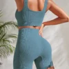 Seamless Ribbed Yoga Sets Workout Sets for Women 2 Pieces Gym Suits Ribbed Crop Tank High Waist Shorts Outfits Fitness Running - Image 2