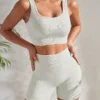 Seamless Ribbed Yoga Sets Workout Sets for Women 2 Pieces Gym Suits Ribbed Crop Tank High Waist Shorts Outfits Fitness Running - Image 3